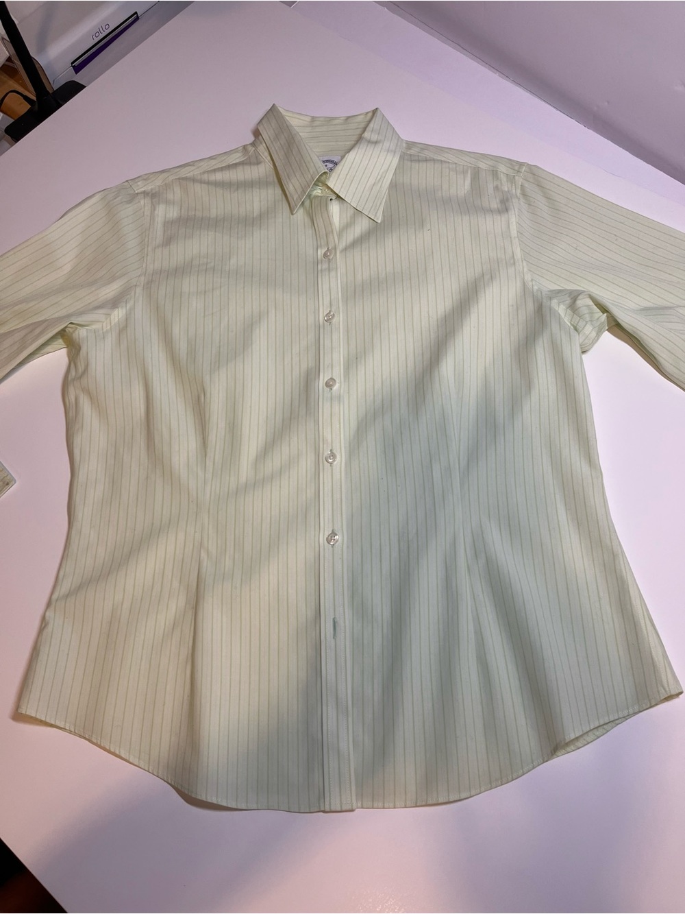 Brooks Brothers Light Green Pinstripe Button-Up Blouse